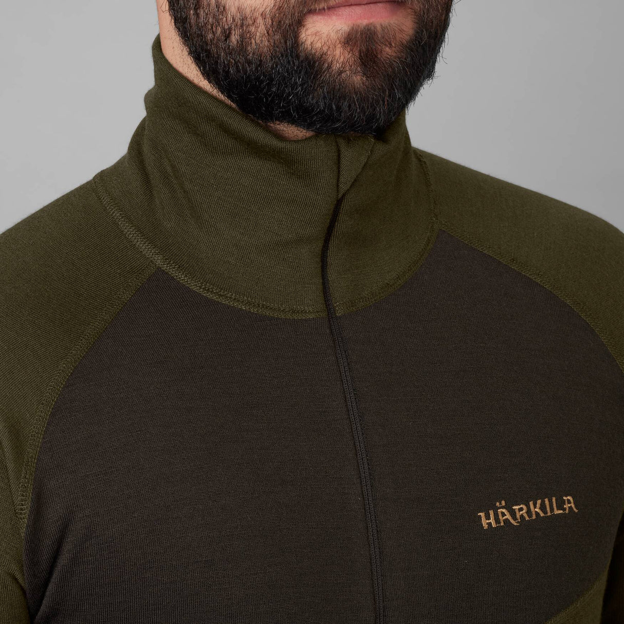 Härkila Base Warm zip neck - Herre undertrøje - Willow green/Shadow brown