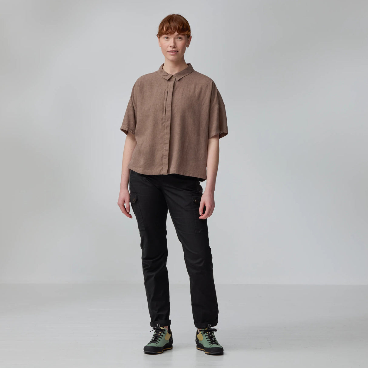 Fjällräven Övik Hemp Camp Shirt SS Skjorte - Dame - Suede Brown