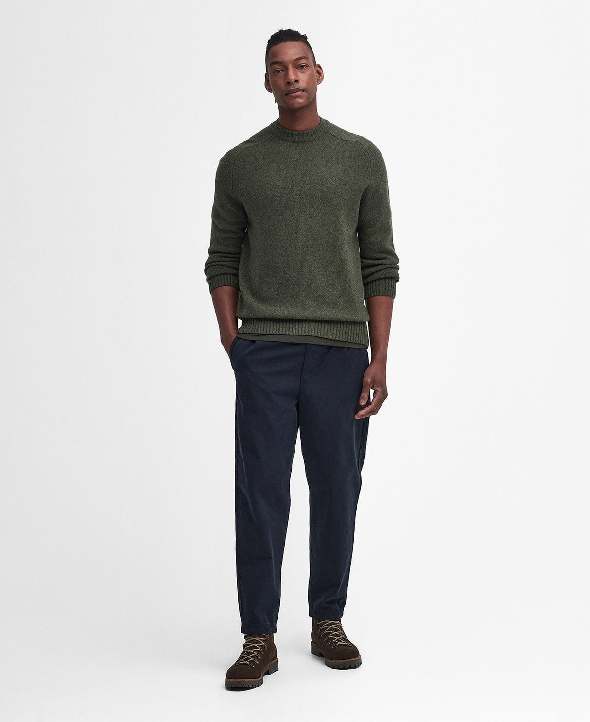 Barbour Grangetown Merino Crew Neck Sweater - Mid Olive - Herre